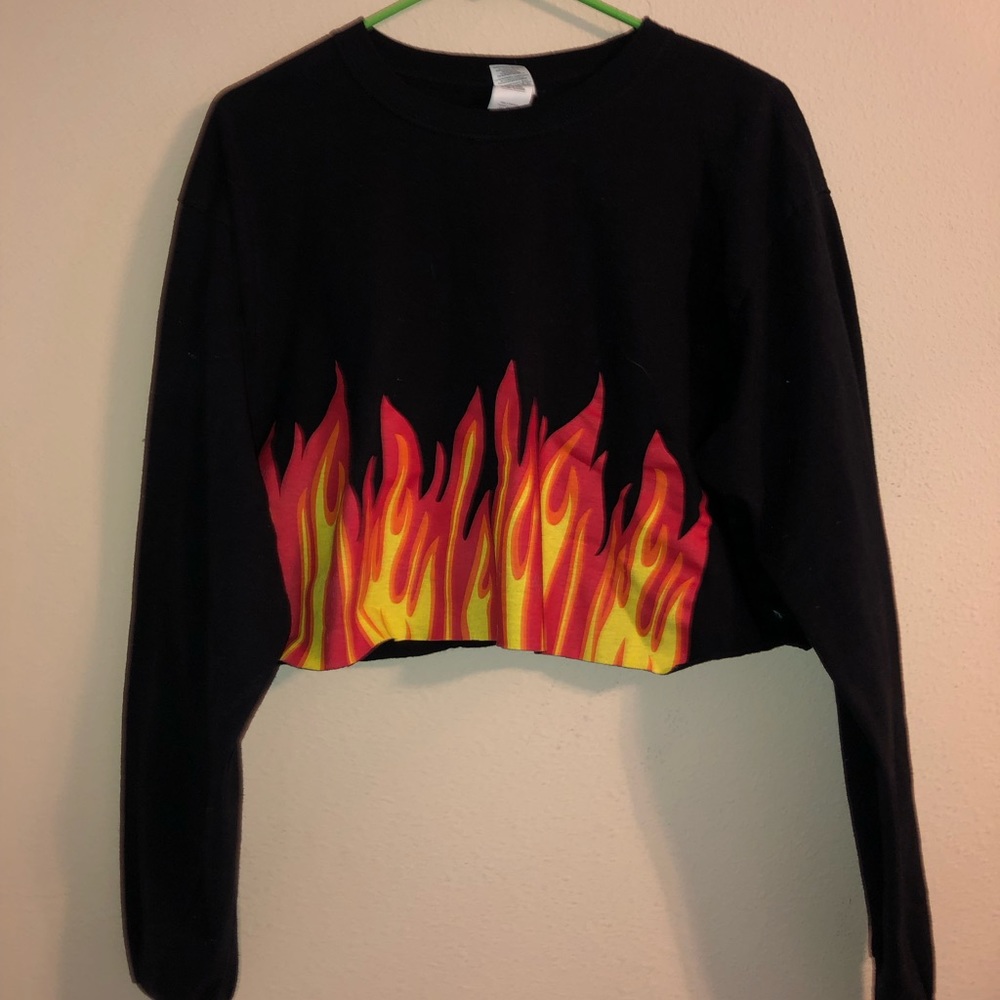 Black Cropped Flame Long Sleeve